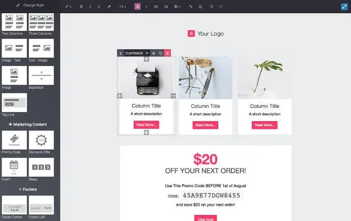 Odoo email шаблон з промокодом