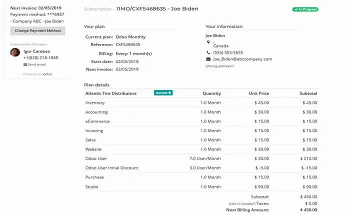 Підписка в Odoo — тарифний план, модулі та щомісячні платежі