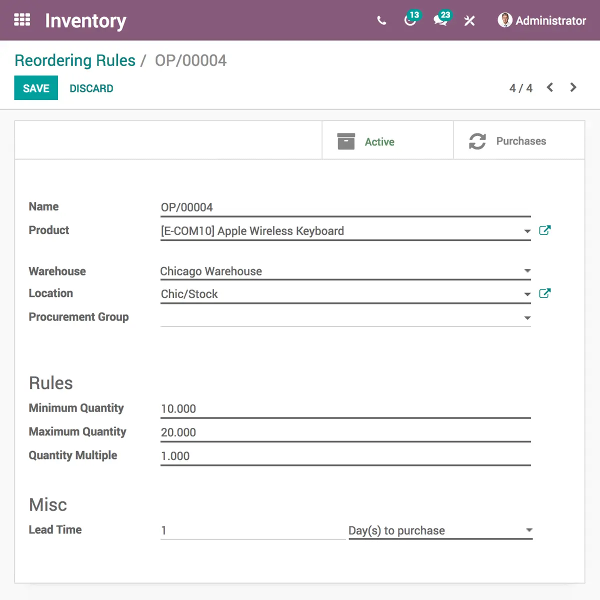 Правила поповнення запасів в Odoo Inventory — автоматизація закупівель і складського обліку